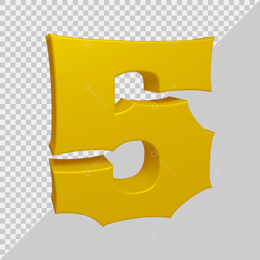 Número 3D 5 Dourado Para composição PSD
