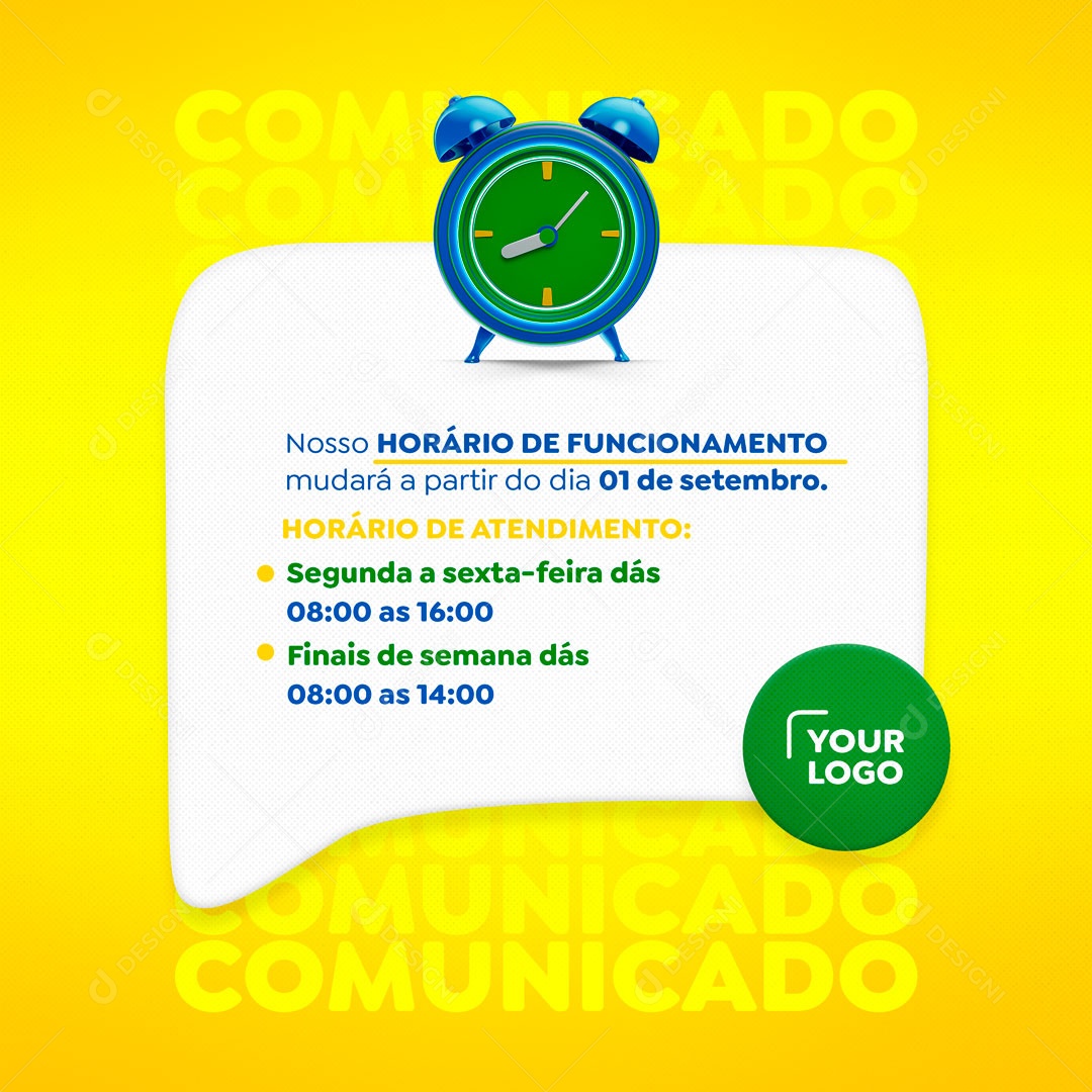 Horário De Funcionamento Mudara a Partir 01 De Setembro Social Media PSD Editável