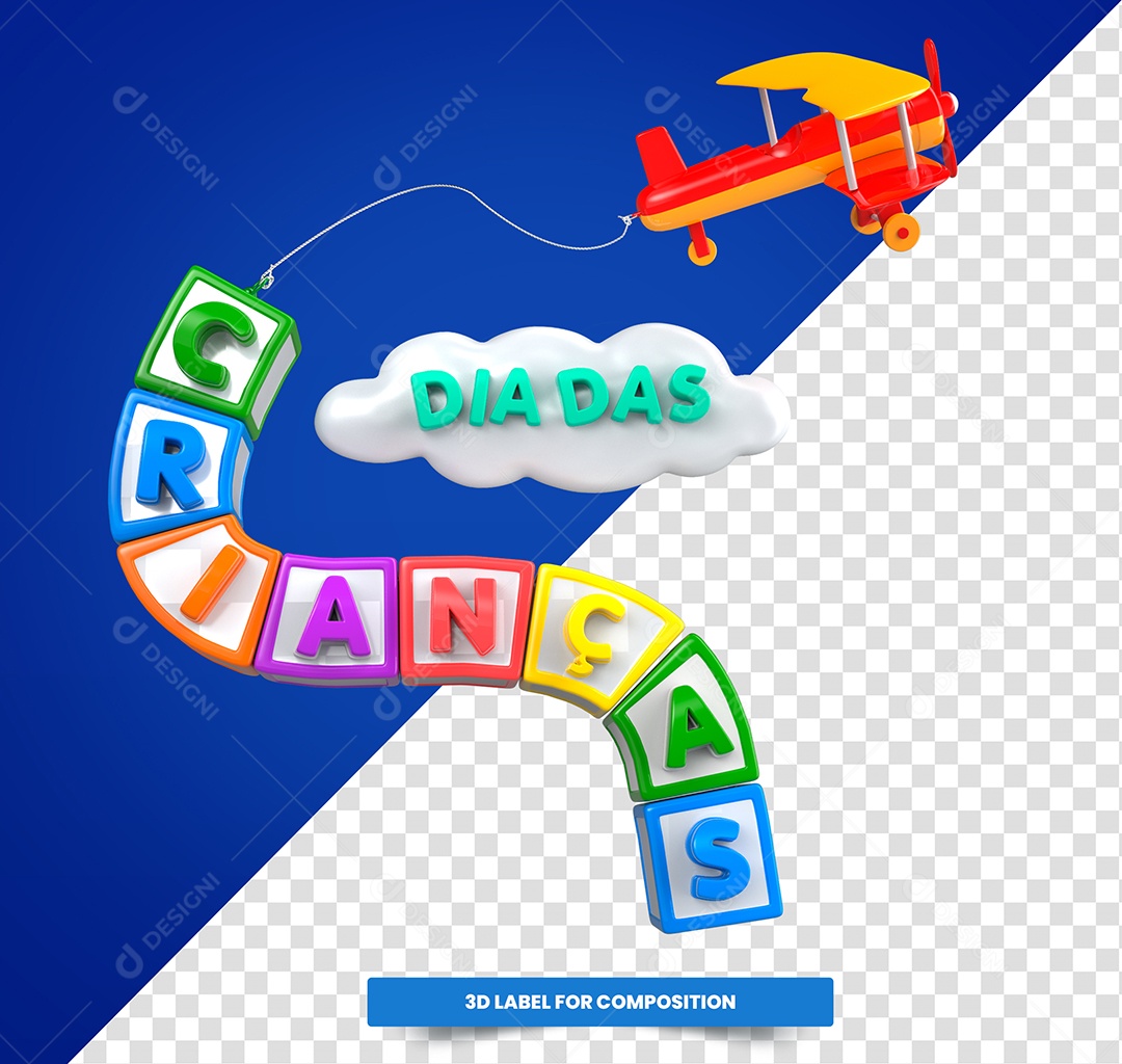 Dia Das Crianças Texto 3D Para Composição PSD