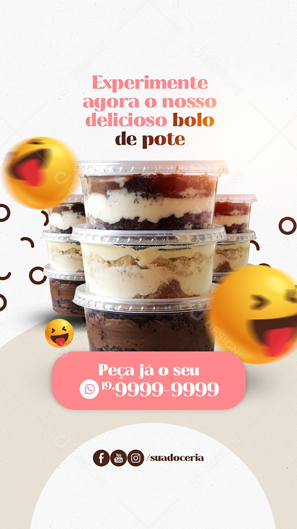Story Experimente agora o nosso delicioso bolo de pote Doceria Social Media PSD Editável