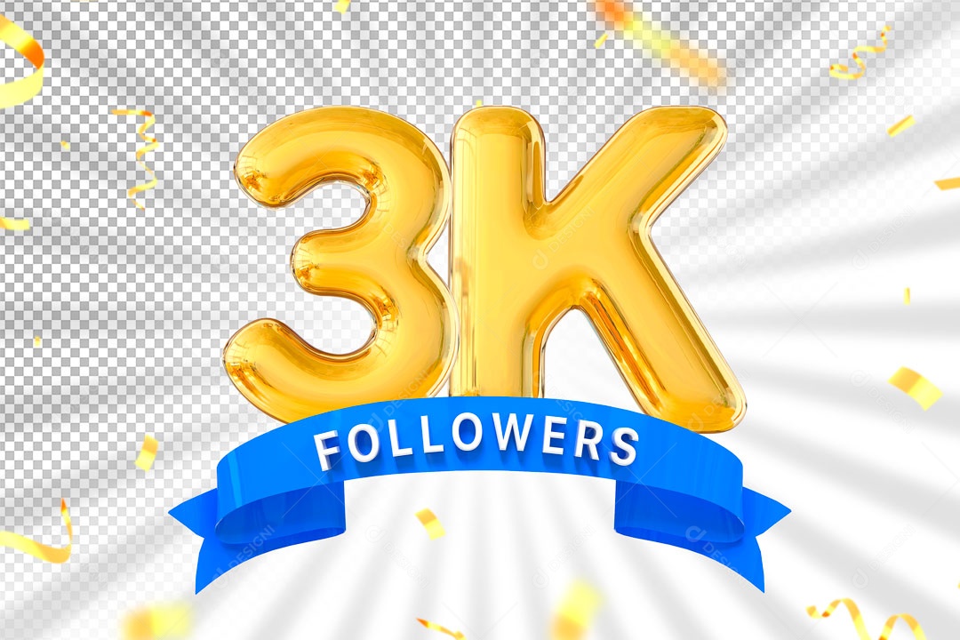 Elemento 3D Ícone Dourada 3K Seguidores PSD Editável