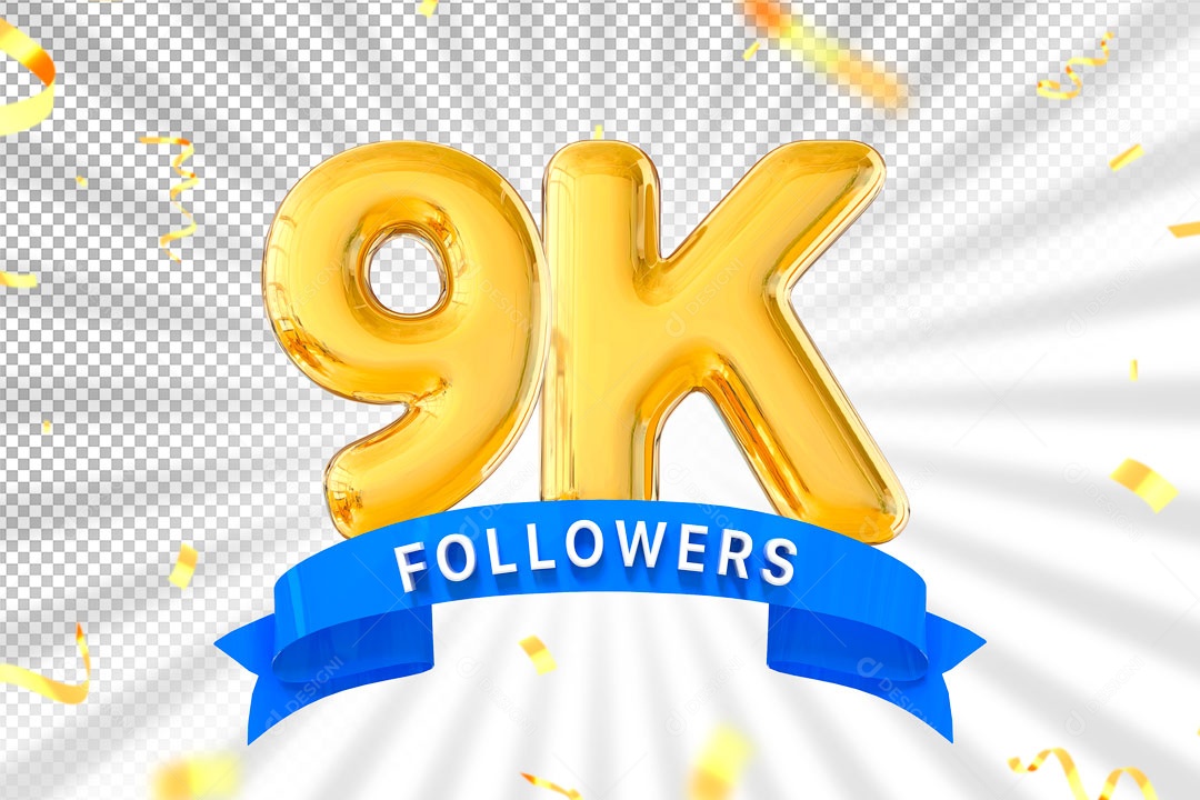 Elemento 3D Ícone Dourada 9K Seguidores PSD Editável