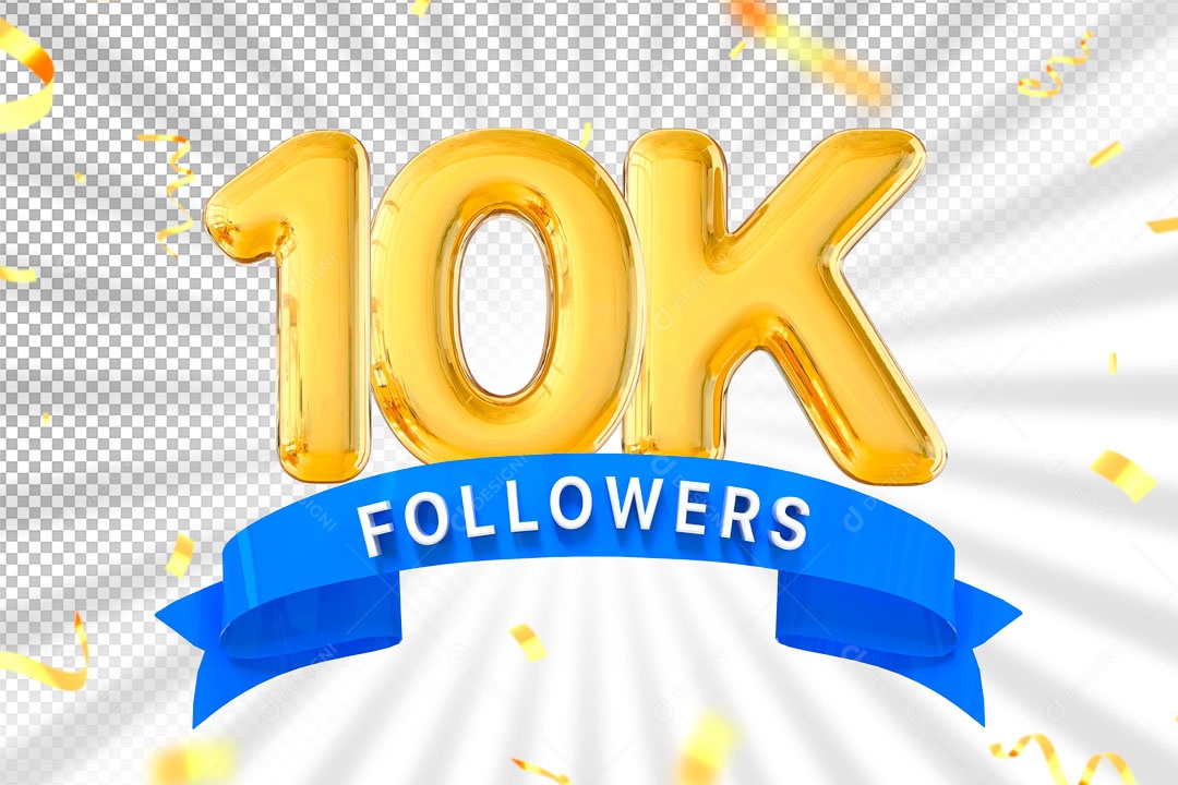 Elemento 3D Ícone Dourada 10K Seguidores PSD Editável