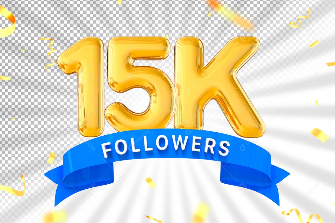 Elemento 3D Ícone Dourada 15K Seguidores PSD Editável