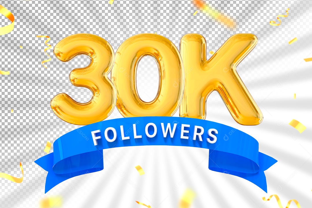 Elemento 3D Ícone Dourada 30K Seguidores PSD Editável