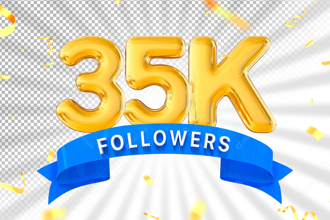 Elemento 3D Ícone Dourada 35K Seguidores PSD Editável