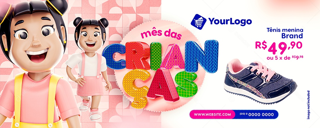Banner Mês das Crianças Tênis menina brand Lojas Social Media PSD Editável
