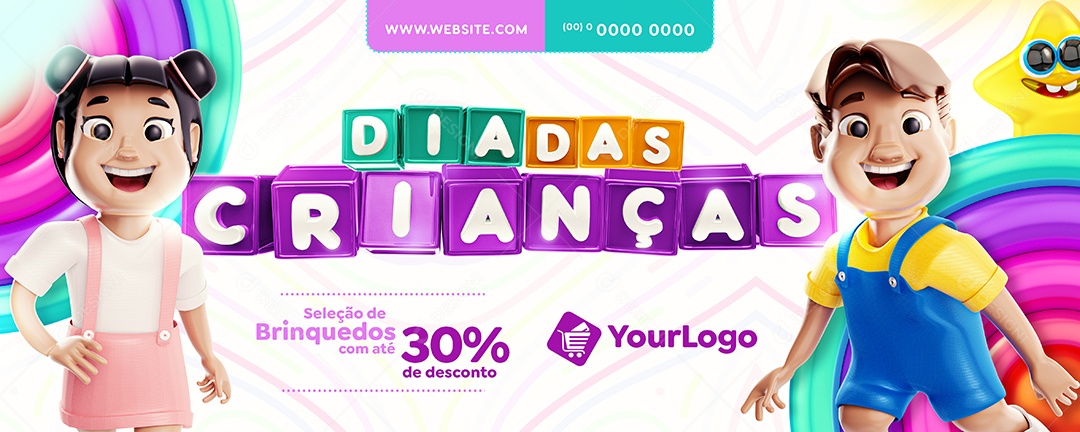 Banner Dia das crianças seleção de Brinquedos com até 30% de Desconto Loja Social Media PSD Editável