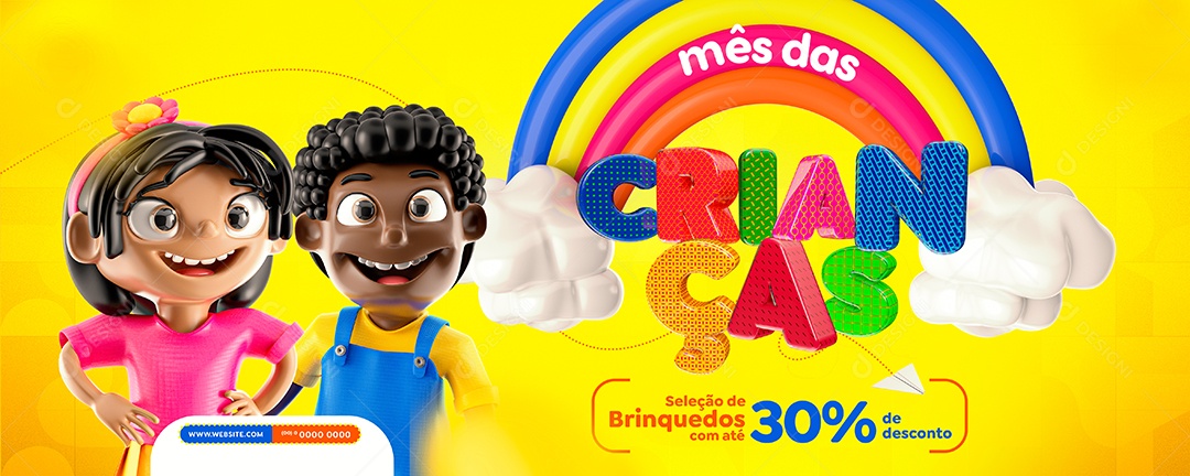 Banner Mês das crianças seleção de brinquedos com até 30% de Desconto Lojas Social Media PSD Editável