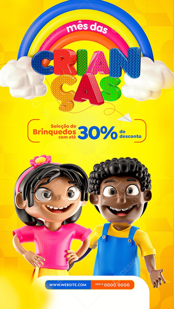 Story Mês das crianças seleção de brinquedos com até 30% de Desconto Lojas Social Media PSD Editável