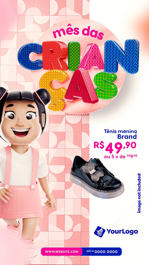 Story Mês das Crianças Tênis menina brand Lojas Social Media PSD Editável