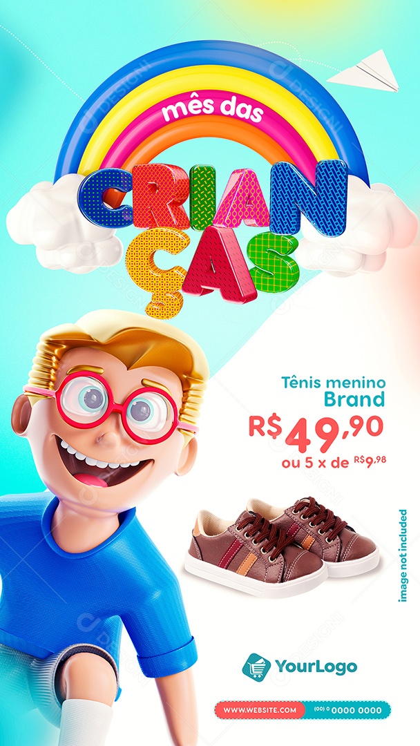 Story Mês das Crianças Tênis menino brand Lojas Social Media PSD Editável