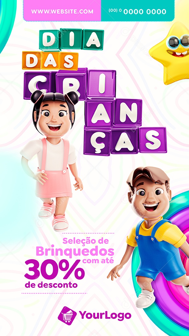 Story Dia das crianças seleção de Brinquedos com até 30% de Desconto Loja Social Media PSD Editável
