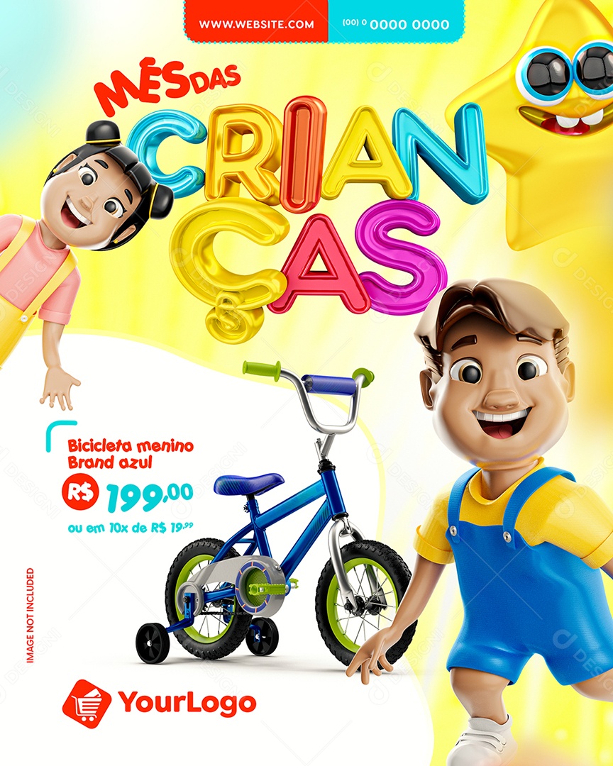 Mês das crianças Bicicleta menino brand azul Lojas Social Media PSD Editável