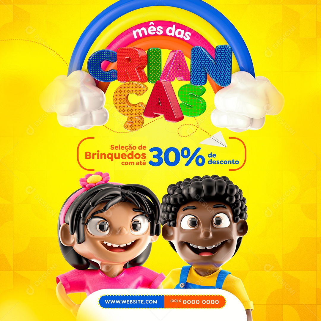 Mês das crianças seleção de brinquedos com até 30% de Desconto Lojas Social Media PSD Editável
