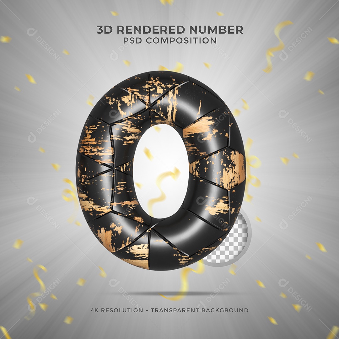 Número 3D 0 Preto sujo de tintas para Festa de Aniversário Elemento para composição PSD