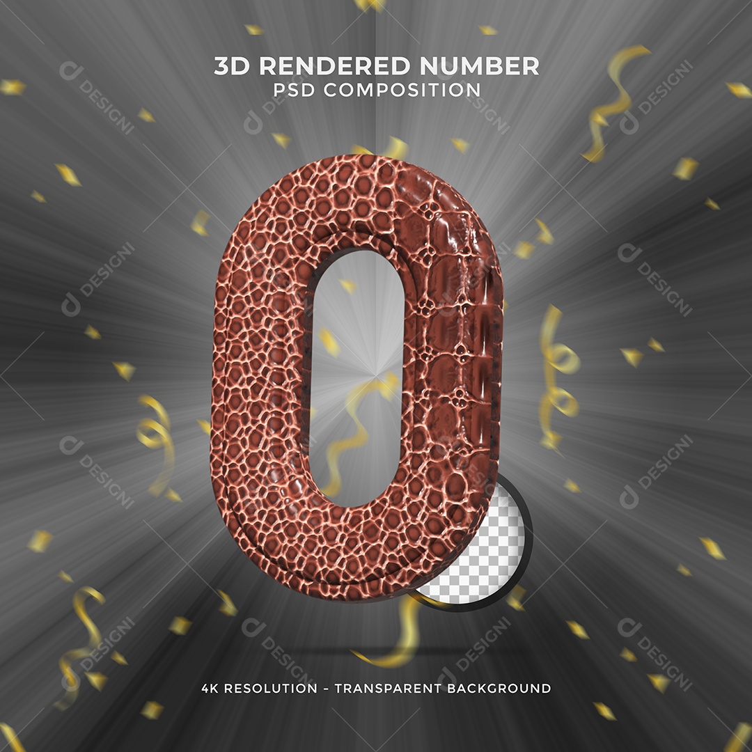 Número 3D 0 Texturalizado para Festa de Aniversário Elemento para composição PSD