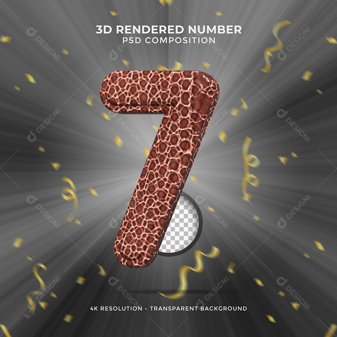 Número 3D 7 Texturalizado para Festa de Aniversário Elemento para composição PSD