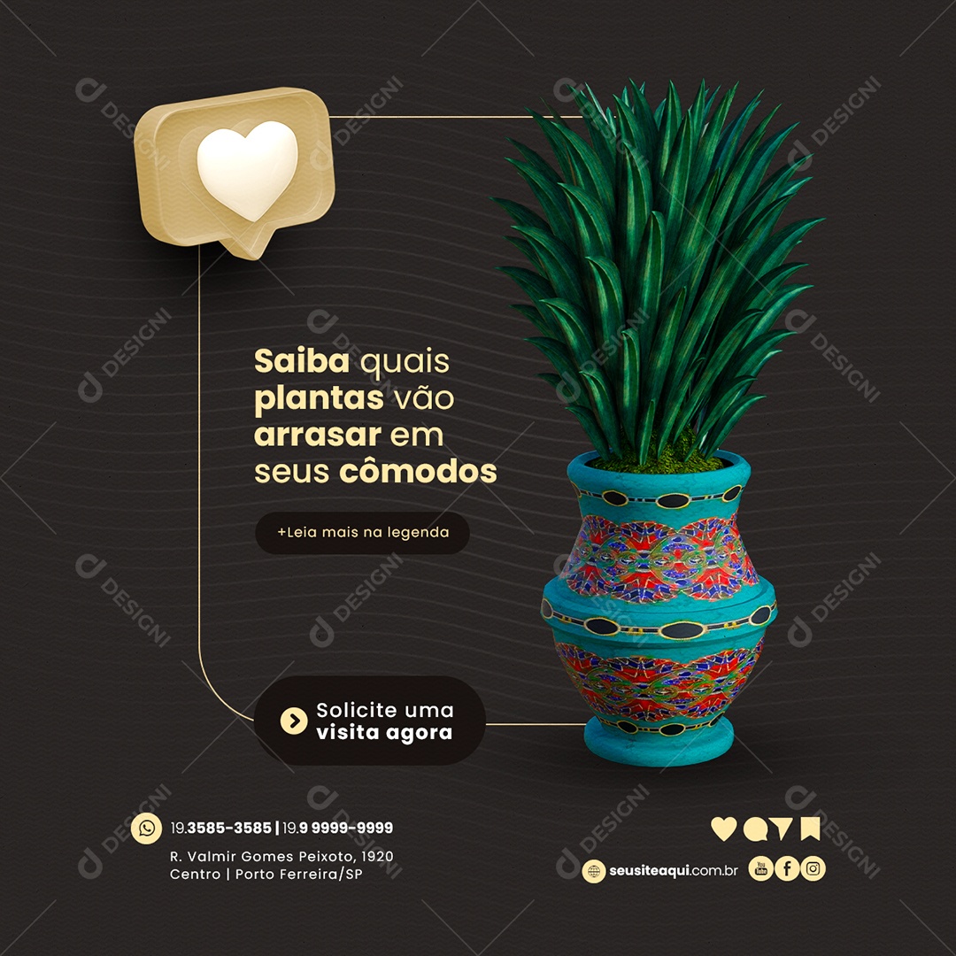 Saiba quais plantas vão arrasar em seus cômodos Móveis Planejados Social Media PSD Editável