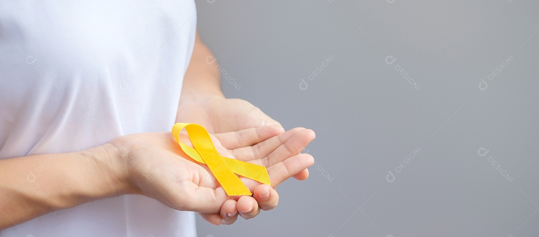 Dia de prevenção do suicídio, Sarcoma, osso, bexiga e mês de conscientização do câncer infantil, fita amarela para apoiar as pessoas que vivem e estão doentes.