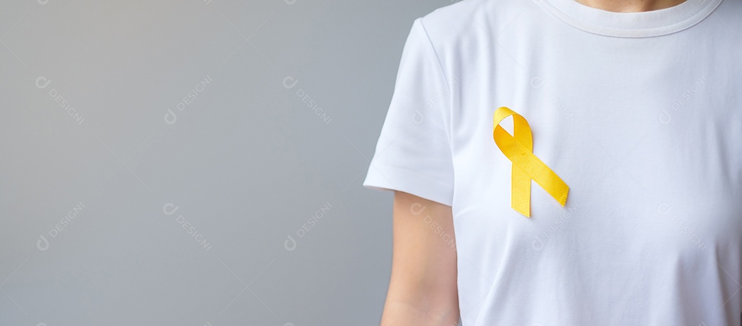 Dia de prevenção do suicídio, Sarcoma, osso, bexiga e mês de conscientização do câncer infantil, fita amarela para apoiar as pessoas que vivem e estão doentes.