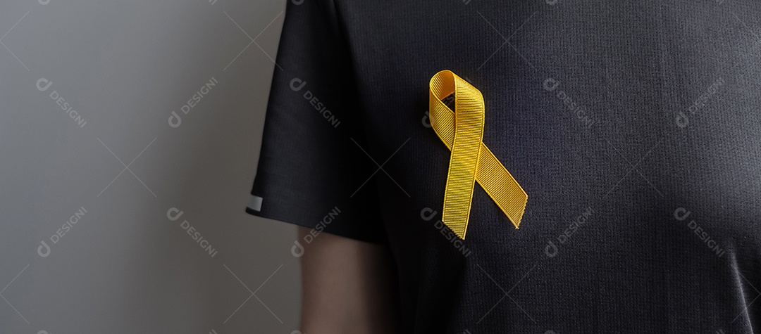Dia de prevenção do suicídio, Sarcoma, osso, bexiga e mês de conscientização do câncer infantil, fita amarela para apoiar as pessoas que vivem e estão doentes.