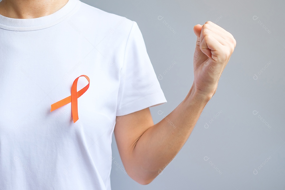 Fita Laranja para Leucemia, Dia do Câncer de Rim, Esclerose Múltipla Mundial, CRPS, Mês de Conscientização de Autolesão. Conceito de dia de câncer de saúde e palavra