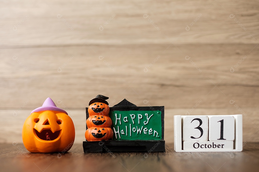 Feliz dia de Halloween com abóbora de lanterna de Jack O e calendário de 31 de outubro. Truque ou Ameaça, Olá outubro, outono outono, festivo, festa e conceito de férias