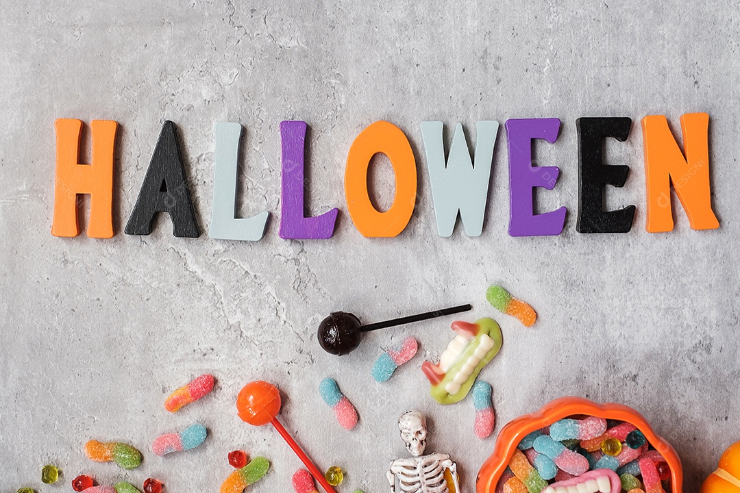 Feliz dia de Halloween com doces fantasmas, abóbora, tigela e decorativo. Truque ou Ameaça, Olá outubro, outono outono, festivo, festa e conceito de férias