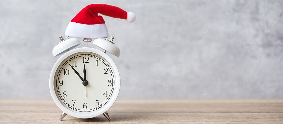 Merry Christmas with Vintage Alarm Clock and Christmas Decoration.