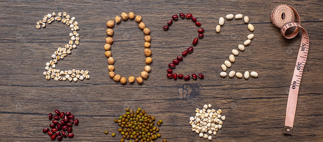 2022 Ano Novo com Feijão Orgânico; vermelho, preto, branco, verde, chique.