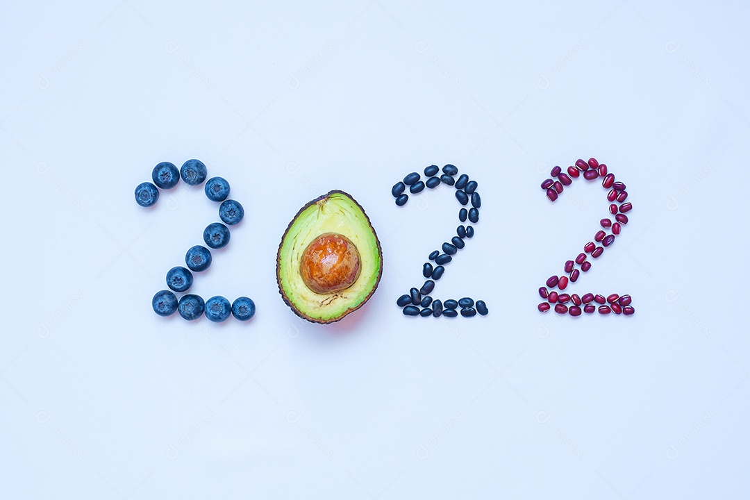 2022 Feliz Ano Novo e Novo Você com frutas e vegetais.