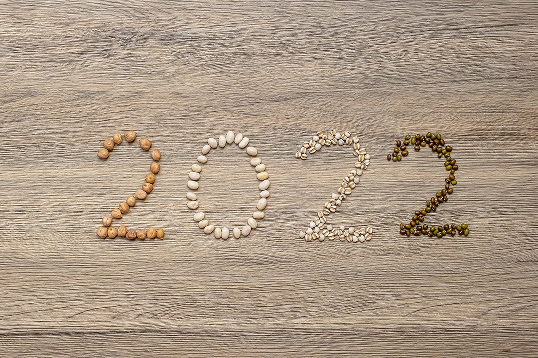 2022 Ano Novo e Novo Você com Feijão Orgânico; branco, verde, chique.