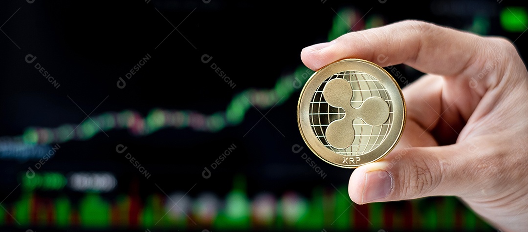 Moeda de criptomoeda Golden Ripple (XRP) com gráfico de vela background