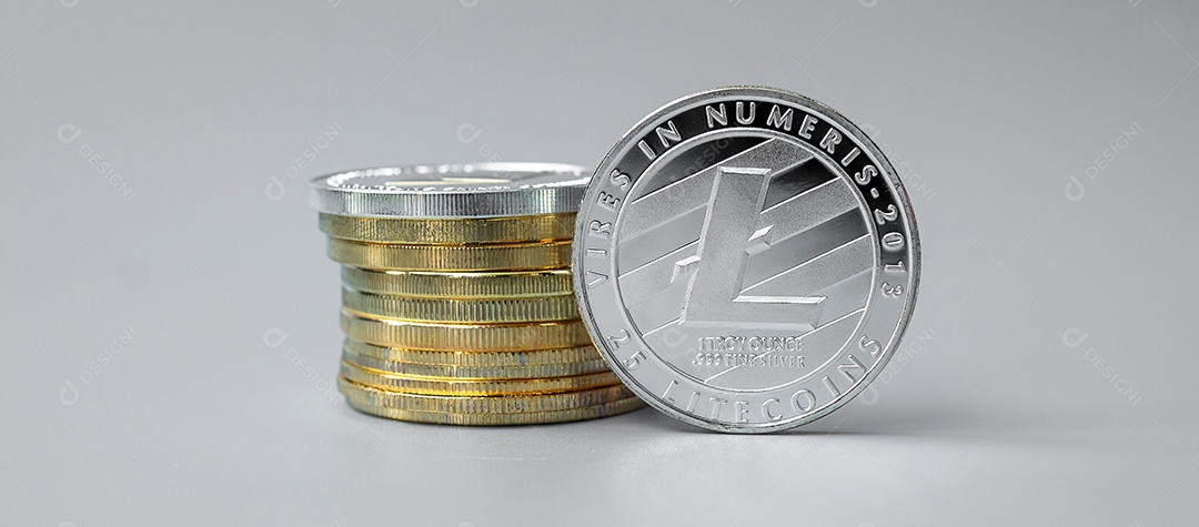 Pilha de moedas de criptomoeda Silver Litecoin (LTC), Crypto é dígito