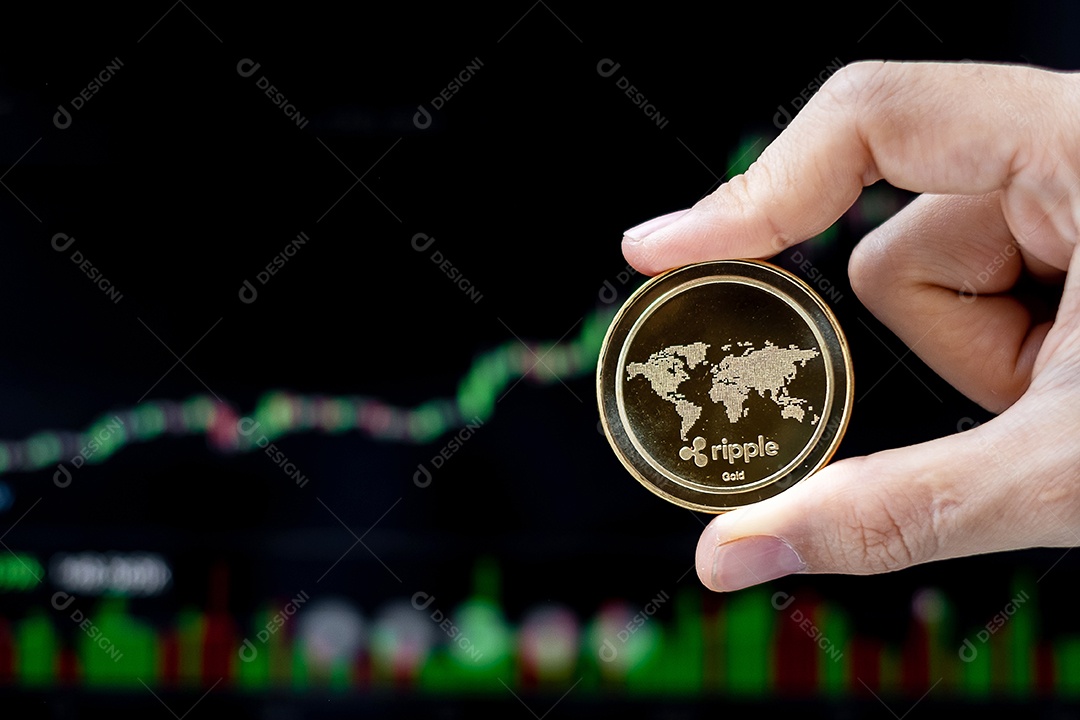 Moeda de criptomoeda Golden Ripple (XRP) com gráfico de vela background