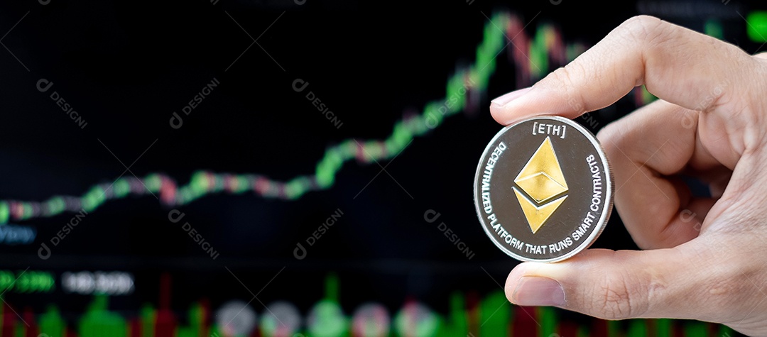 Moeda de criptomoeda Silver com fundo de gráfico de vela, é dinheiro digital dentro da rede, está usando tecnologia e troca de internet online.