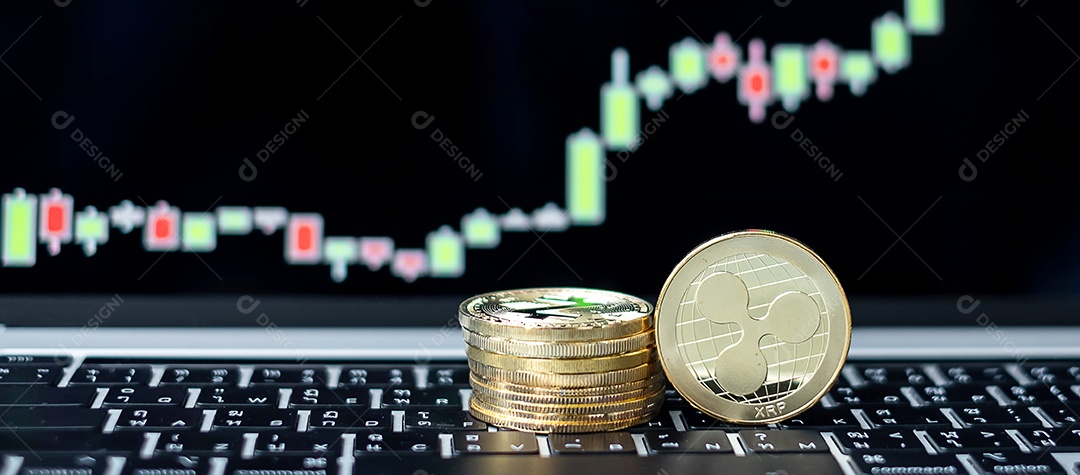 Moeda de criptomoeda Silver com fundo de gráfico de vela, é dinheiro digital dentro da rede, está usando tecnologia e troca de internet online.