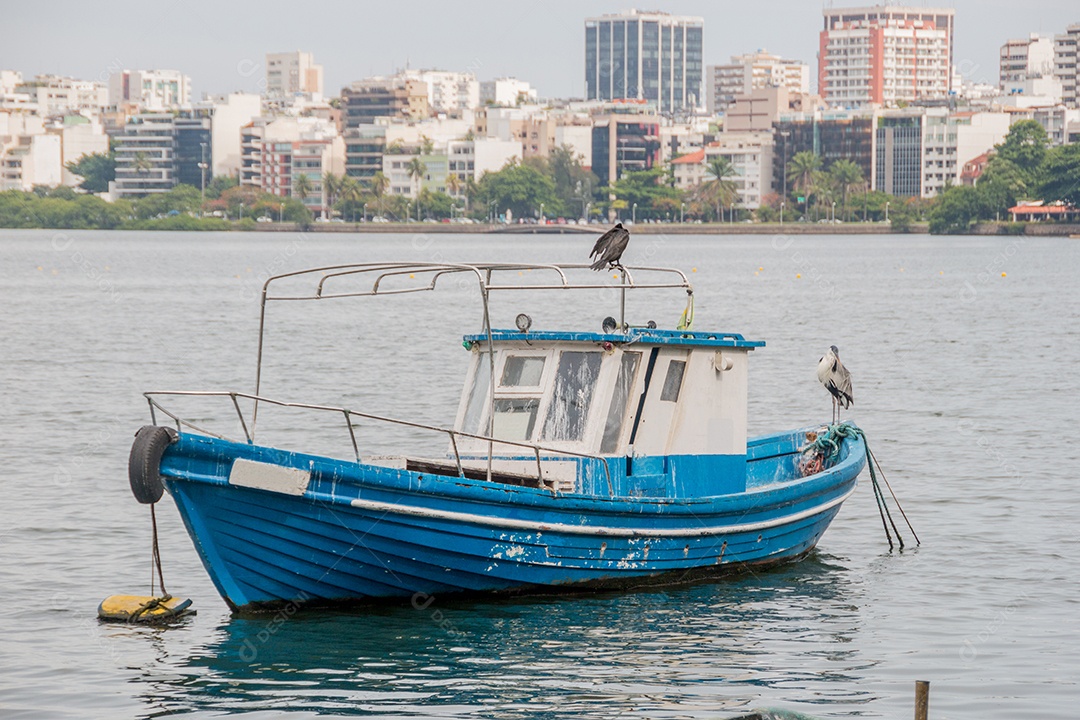 barco de pesca sobre a Lagoa Rodrigo de Freitas no rio de janeiro no brasil.
