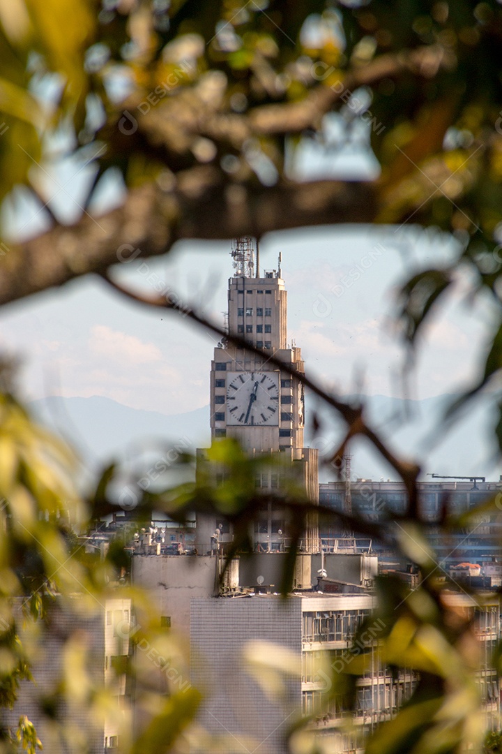 relógio central, visto do alto de santa teresa no rio de janeiro, brasil.