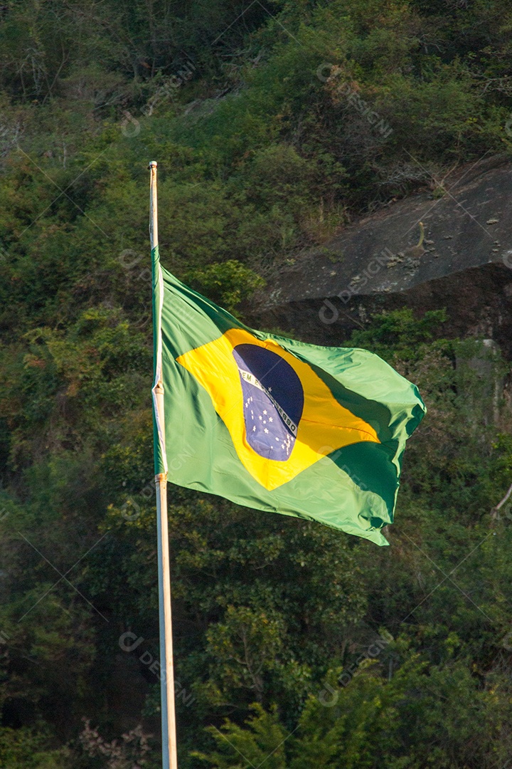 bandeira do brasil ao ar livre em cima de um prédio no Rio de Janeiro Brasil.