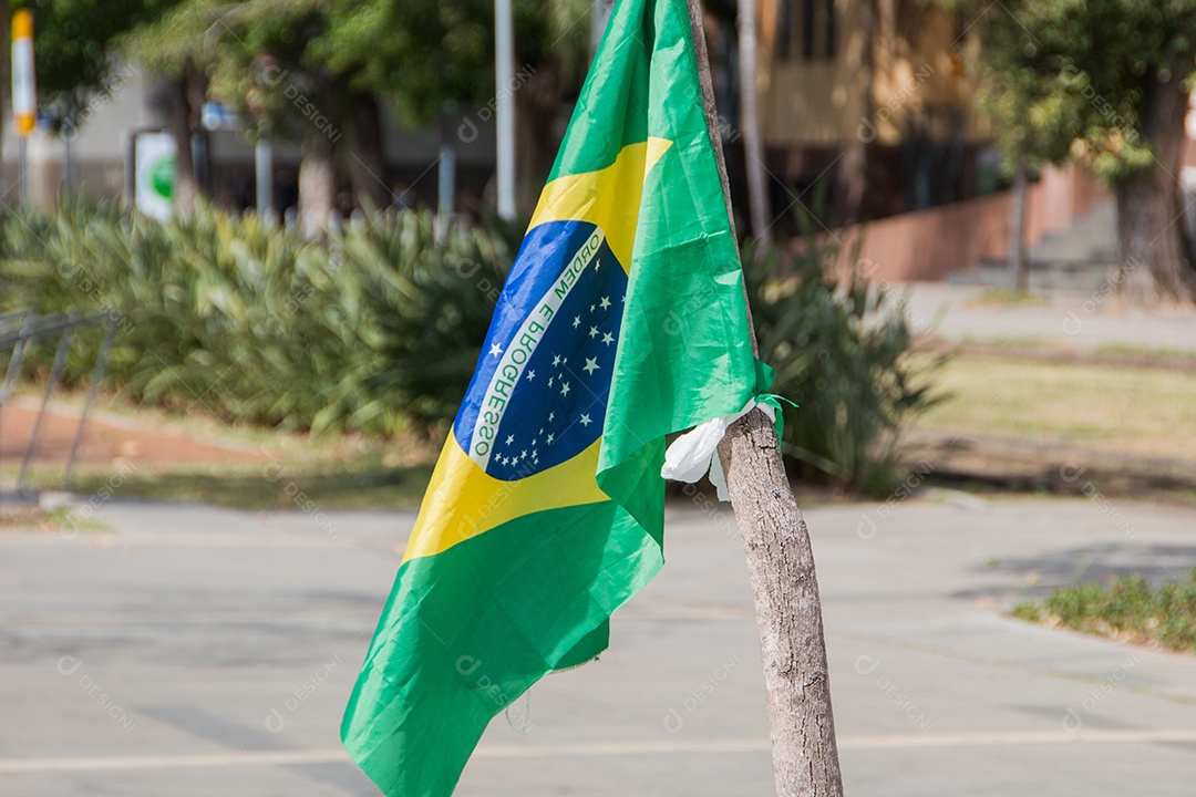 Brazilian flag on top of the helm stone in Rio de Janeiro Brazil.