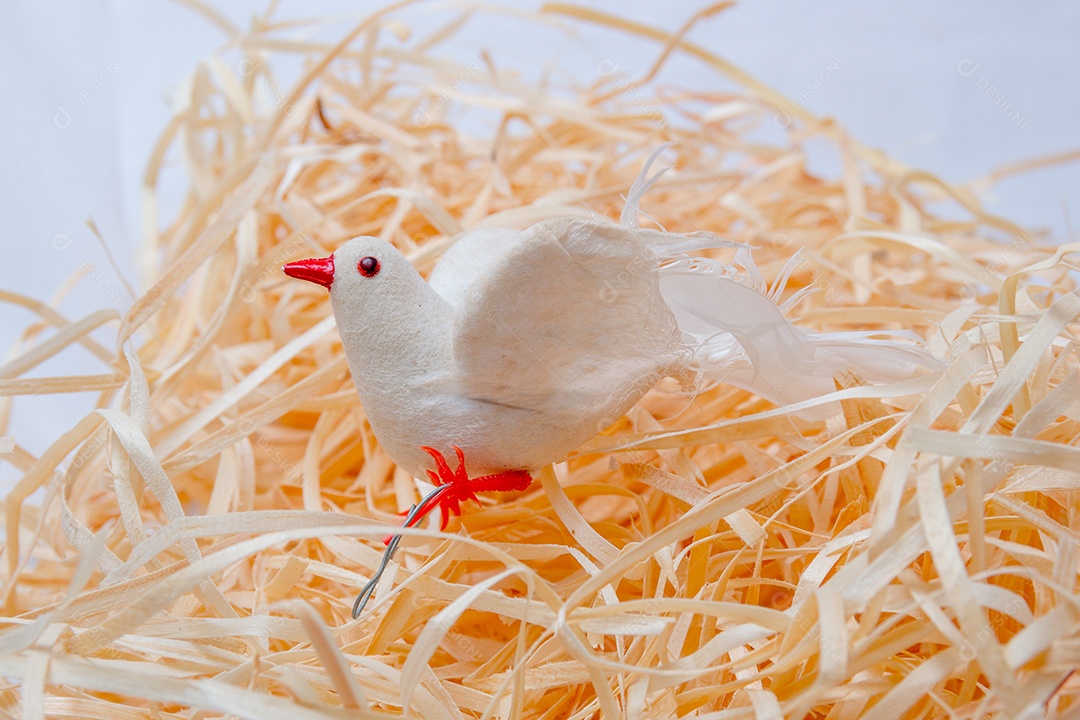 white dove for Christmas decoration on a straw background in Rio de Janeiro.