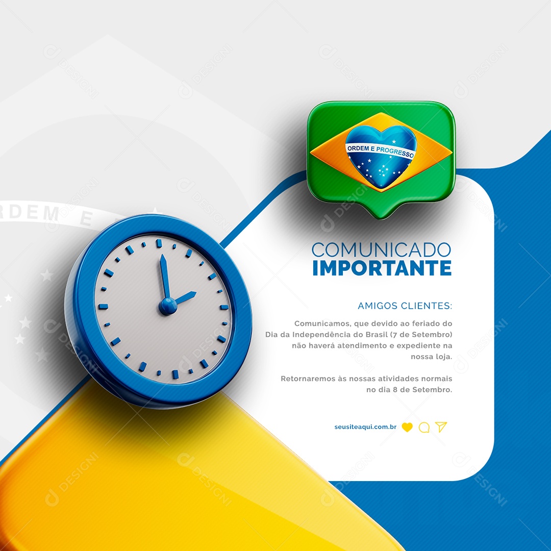 Social Media Comunicado Importante Feriado Da Independência do Brasil PSD Editável