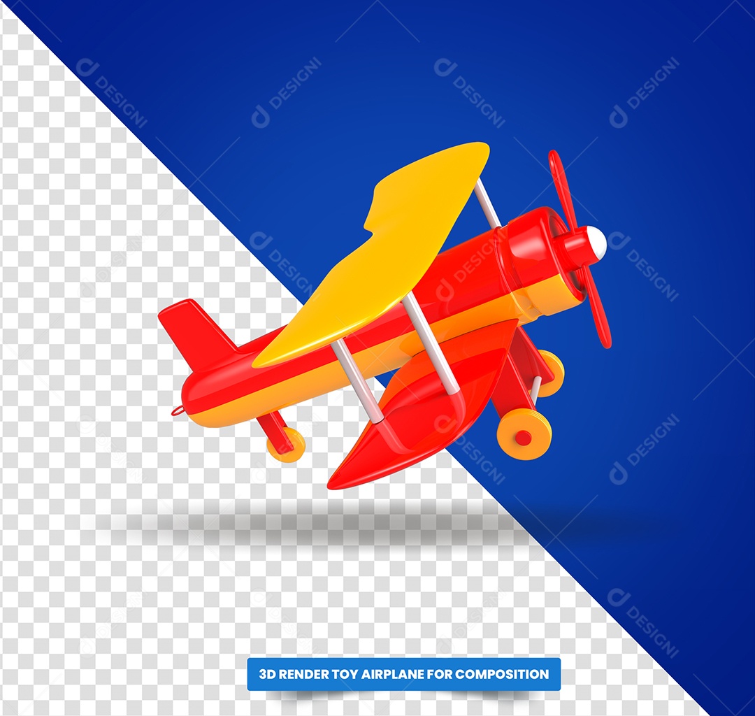 Avião de Brinquedo Vermelho e Amarelo Elemento 3D para Composição PSD