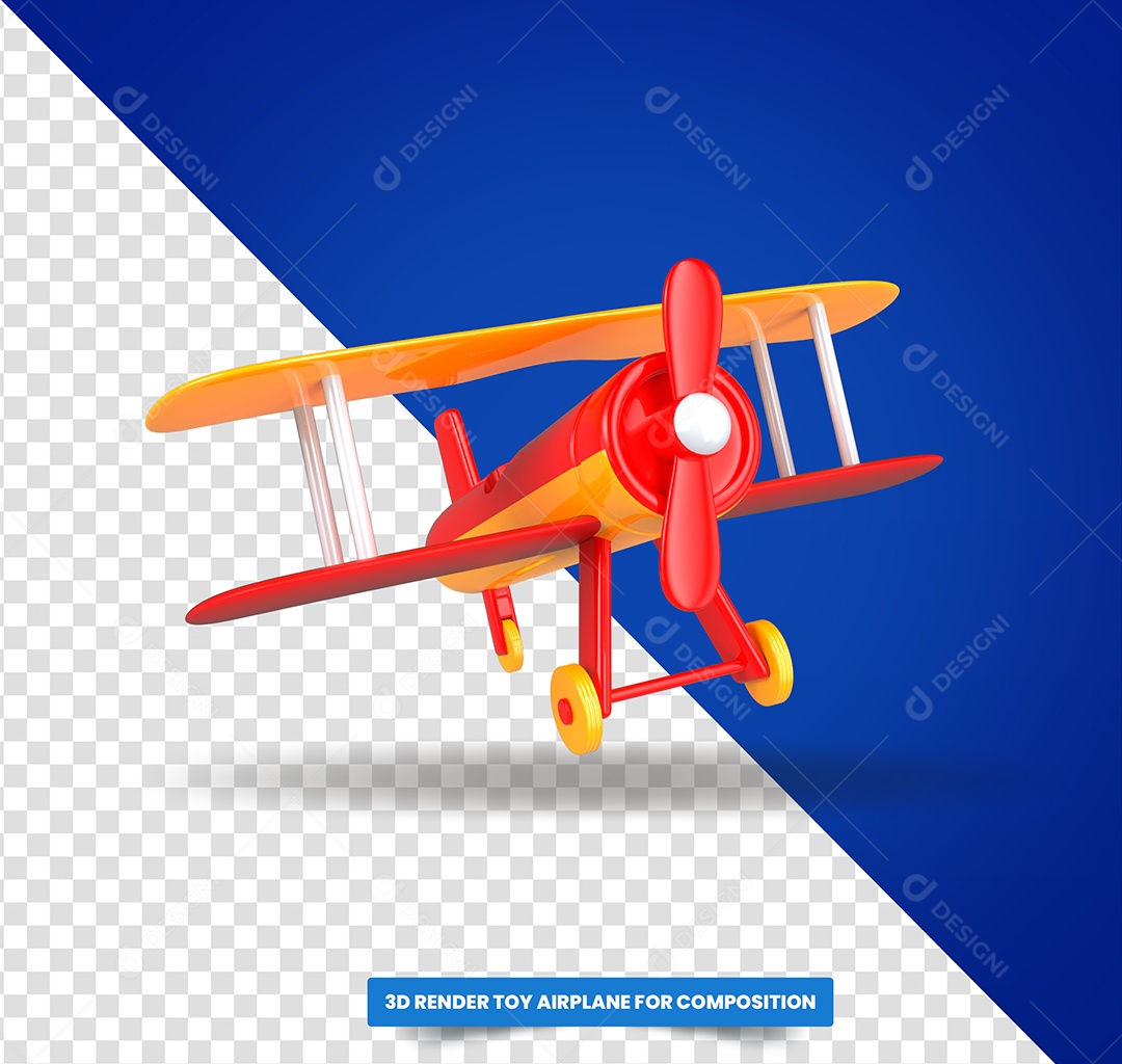 Avião de Brinquedo Vermelho e Amarelo Elemento 3D para Composição PSD