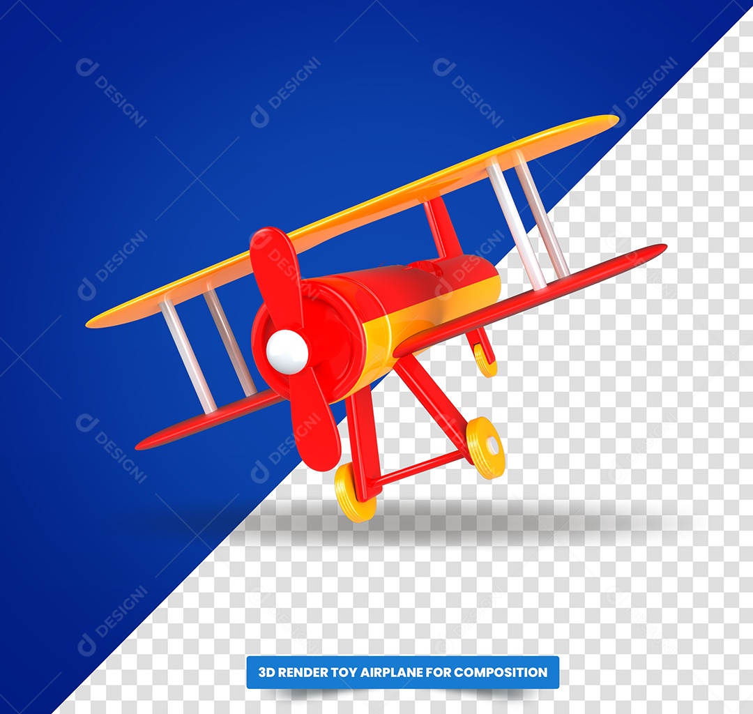 Avião de Brinquedo Vermelho e Amarelo Elemento 3D para Composição PSD