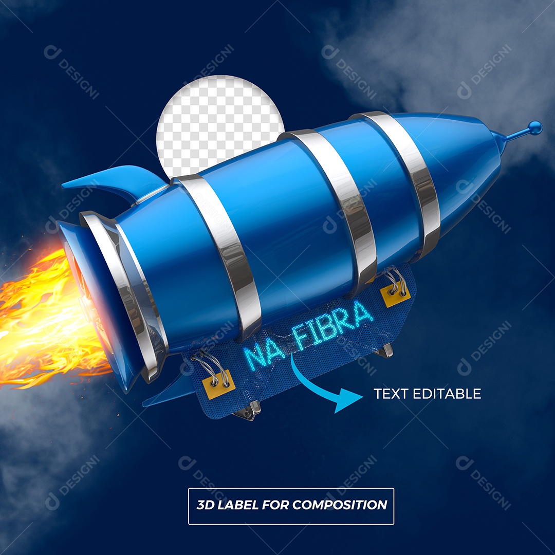 Foguete Azul Elemento 3D para Composição PSD