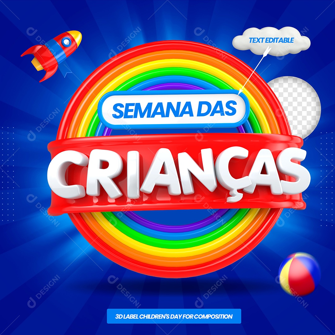 Semana das Crianças Selo 3D para Composição PSD