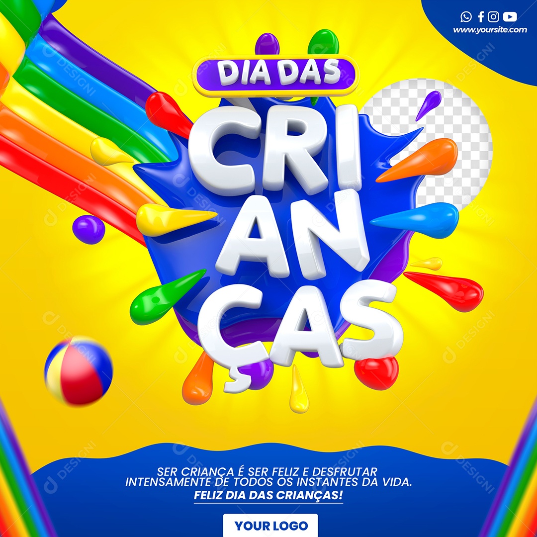 Dia das crianças Selo 3D para Composição PSD